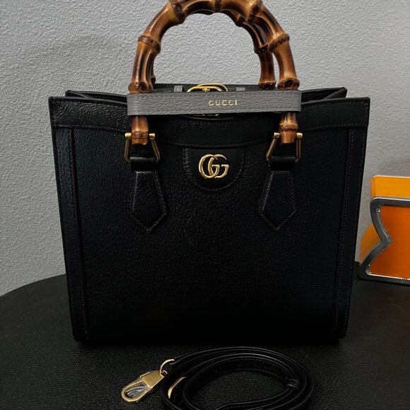 Authentic Gucci Diane Medium Tote Bag Black Leather w/ Bamboo Keepers, Strap - Picture 1 of 8